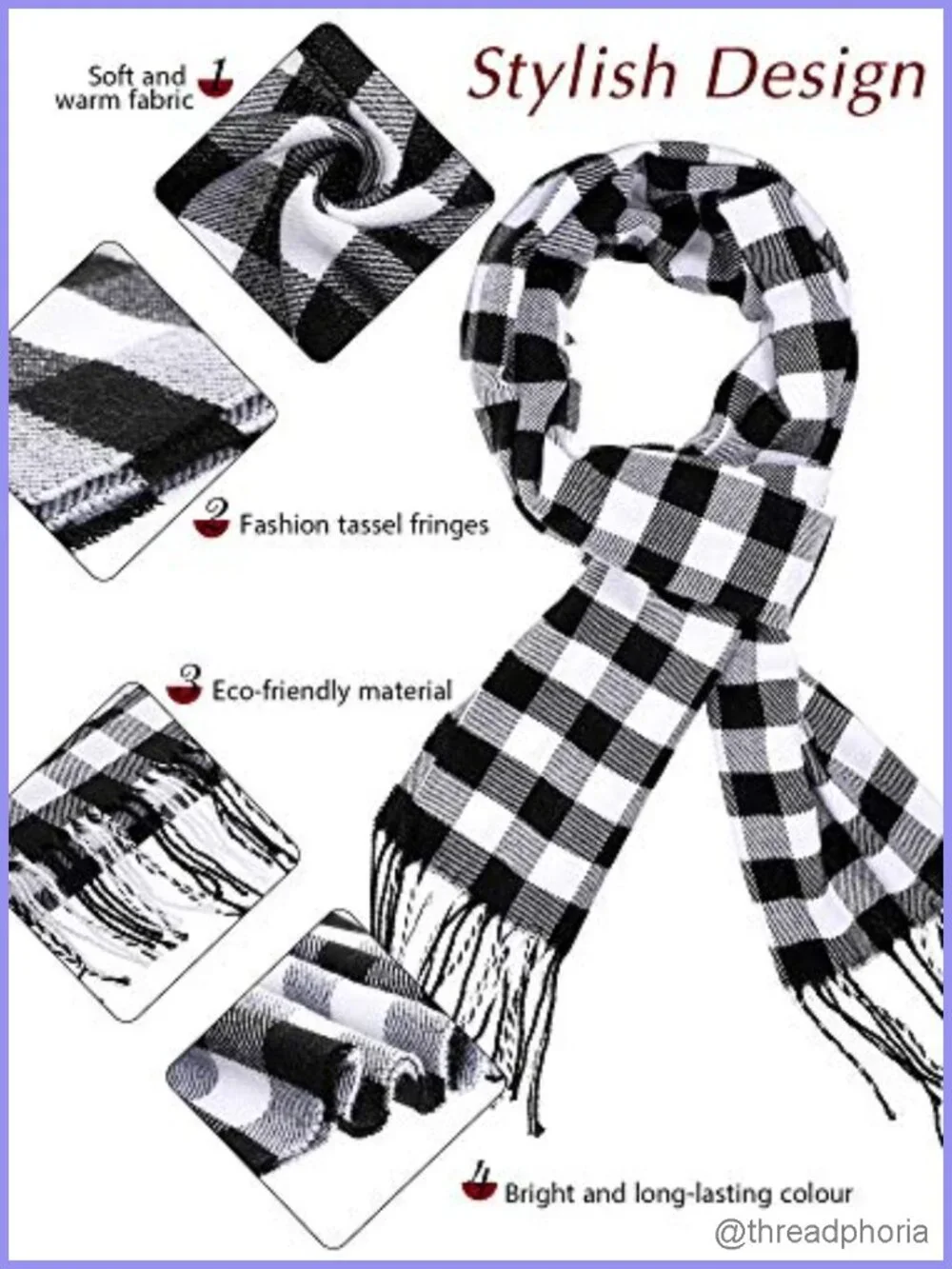 2 Pack Buffalo Plaid Scarf for Women Winter Wrap Shawl 100% Polyester